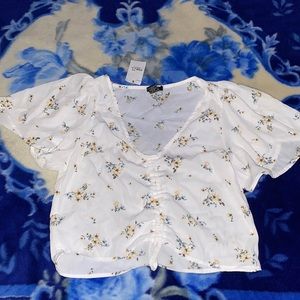 White Floral Blouse! Adjustable Length! Size Small!